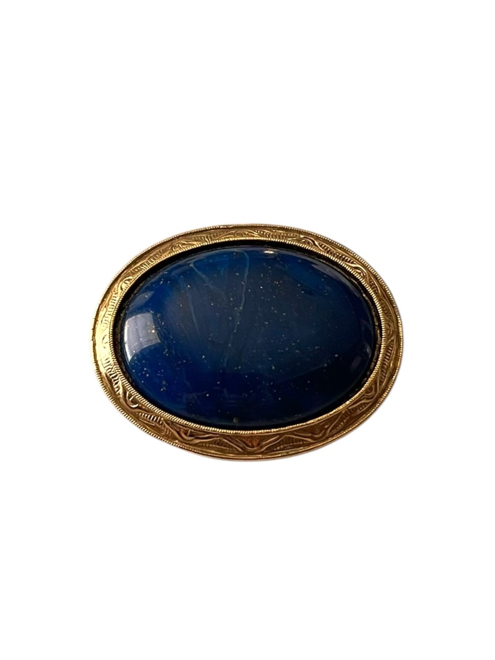 Blue Lapis Cabochon Gold Etched Brooch